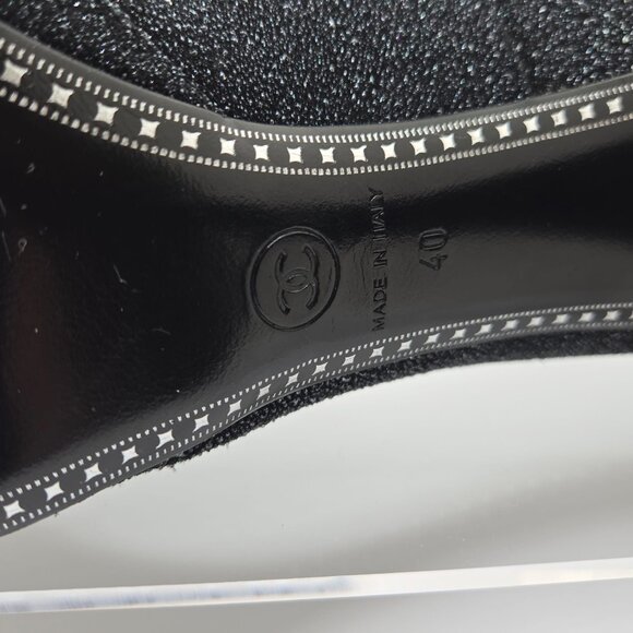 Chanel Platform Platform Pumps Sparkly Pebbled Texture Cap Toe Black/Grey 40 - Picture 8 of 16